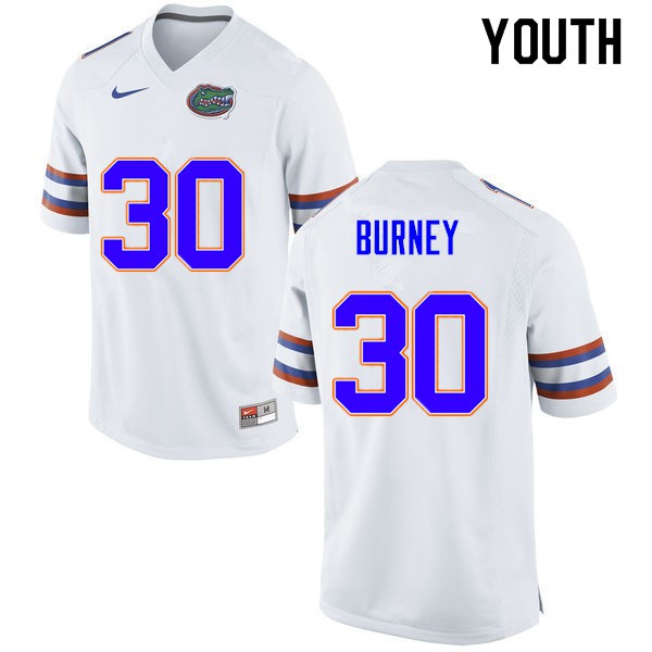 Youth #30 Amari Burney Florida Gators College Football Jerseys White